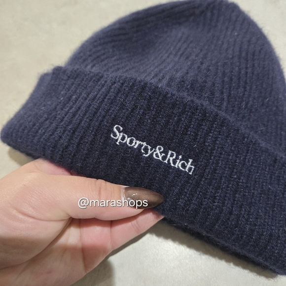 Sporty & Rich Dina Serif Logo Beanie In Navy main image 4